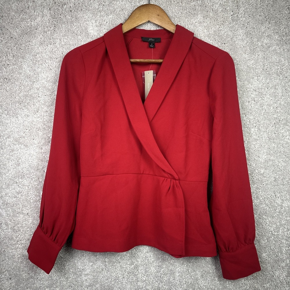 NWT‎ J. Crew Festive Red Drapey Faux-Wrap Top In 365 Crepe AE875 Size 4